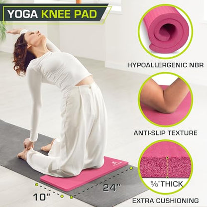 ProsourceFit Extra Thick Yoga Knee Pad and Elbow Cushion 15mm (5/8”) Fits Standard Mats for Pain Free Joints in Yoga, Pilates, Floor Workouts - color: Pink