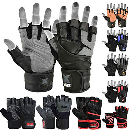 MRX Weight Lifting Pro Level Gloves with 18 Inches Long Wrist Strap Gym Workout Exercise & Fitness in - color: Black Grey, size: XX-Large