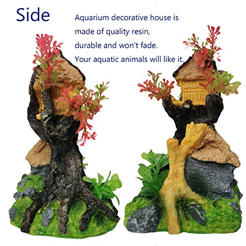 4PCS Aquarium Decoration, Fish Tank Artificial Resin Castle Ornaments, Betta Tank Landscape Decorations with Plastic Plants for Shrimp Fish Climbing Hiding - style: Country Rustic