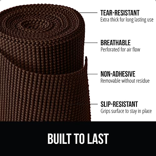 GORILLA GRIP powerGRIP Drawer Shelf and Cabinet Liner, Thick Strong Hold, Non-Adhesive Liners Protect Kitchen Cabinets and Cupboard, Bathroom Drawers, Easy Install, Breathable Mat, 12" x10', Chocolate - color: Chocolate, style: 12" x 10'