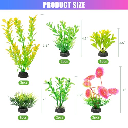 AQUANEAT Artificial Fish Tank Plants, Plastic Aquarium Decorations, Yellow Accessories, 10pcs