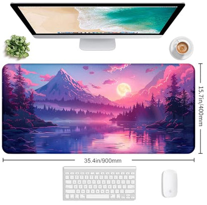 Sunset Mountain Landscape Extended Mouse Pad Game Office Sewing Table Mat | The Surface Of The Mouse Pad Is Designed With Fiber Woven Material, And The Base Is Made Of Natural Anti Slip Rubber. - color: Mountain Scenery
