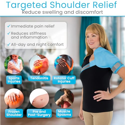 Arctic Flex Shoulder Ice Pack Wrap - Rotator Cuff Cold Therapy for Pain | Relief - Reusable Gel for Injuries & Recovery After Surgery - Ice Packs Compression Brace (Blue)