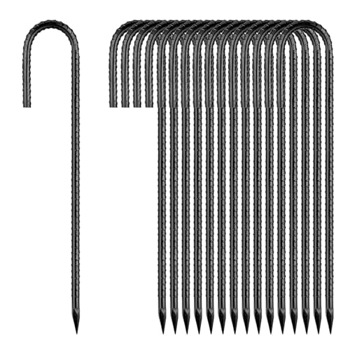 12 Inch Rebar Stakes, J Hook Ground Stakes 50 Pack Black Ground Anchors for Tent Heavy Duty for Plants Anti-Rust Landscape Fabric Artificial Turf - color: J-HOOK-Black-6mm, size: 50pcs