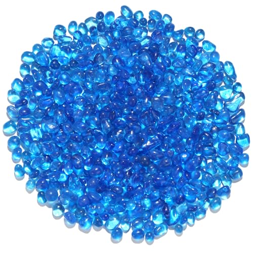 0.55LB Sea Blue Clear Glass Pebbles, Tumbled Sea Glass Stones for Vase Fillers, Fish Tank Gravel, Aquarium Rocks, DIY Crafts, Plant Pots, Wedding & Home Decor, Transparent Glass Gemstones - color: Sea Blue