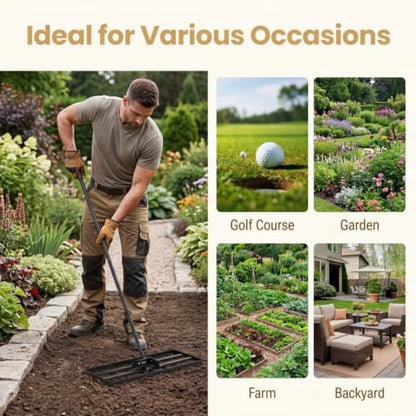 COSTWAY 30x10 Inch Lawn Leveling Rake, Soil Sand Dirt Leveling Tool, Ground Leveler for Yard, Landscape, Garden, Pasture (Black, 30"x10") - color: Black