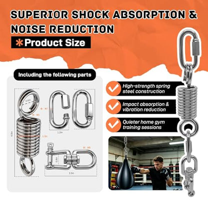 Punching Bag Spring with Swivel Hanger, Heavy Duty 304 Stainless Steel Boxing Bag Hanger Kit for Heavy Bag, Muay Thai, Speed Bag – 500lb Capacity