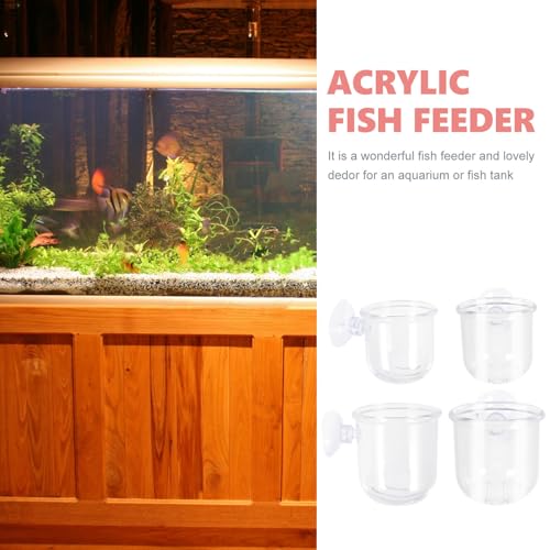 VALICLUD 4pcs Glass Feeding Cups Fish Food Dish Water Grass Container Aquarium Tank Feeder Multi-Function Fish Feeding Food Holder for Betta and Shrimp