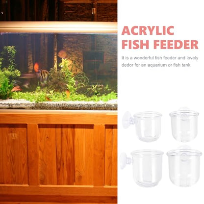 VALICLUD 4pcs Glass Feeding Cups Fish Food Dish Water Grass Container Aquarium Tank Feeder Multi-Function Fish Feeding Food Holder for Betta and Shrimp