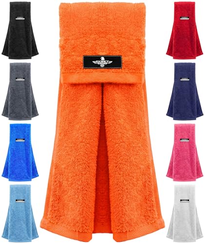 Orange Football Towel with Hook & Loop Fastener (Orange) | Quarterback QB Sports Towel Football to Clean Hands, Visor and Gloves - Highly Absorbent, Quick Dry - color: Orange