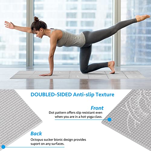 Foldable Yoga Mat for Women, Non Slip Exercise Mat for Home Gym, 5mm Travel Yoga Mats Set With Stretch Strap for Yoga Pilates and Fitness, 68"L x 24"W x 0.2 Inch Thick - color: Grey