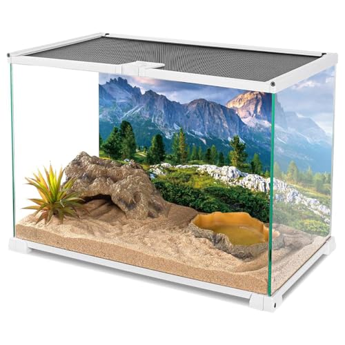 AWERT 36x24 inches Reptile Habitat Background Blue Sky Mountain Tree Terrarium Background Sandstone Mountain Scenery Backdrop Desert Terrarium Background
