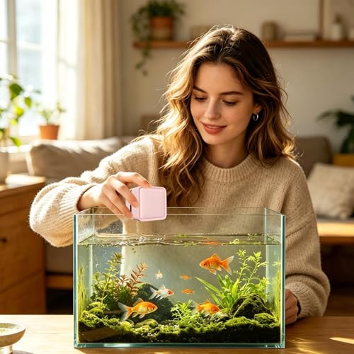 Aquarium Magnet Glass Cleaner,Small Brush Scrubber Remover | Fish Tank Scrubber,for Saltwater Betta Algae Turtle Reptile Terrarium Wall Kitchen Living Room Water - color: Pink