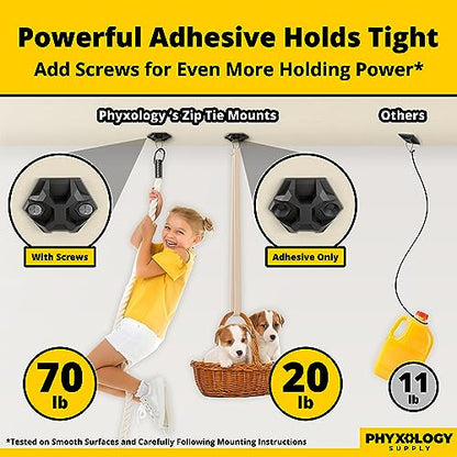 Rugged, Stylish Adhesive XL Zip Tie Mounts 100 Pack. Premium 1.5in Sticky Back Ziptie, Cord, and Cable Management Anchor Clips. Easy Peel and Stick Mounting Bases With Hanging Organizer Box Dispenser