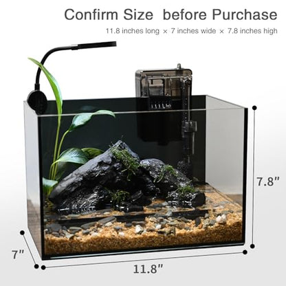 Fish Tank,2.8 Gallon Small Aquarium Kit,Glass Small Fish Tank,Betta Fish Tank with Light and Filter, Small Transparent Glass Fish Tank with Light and Filter