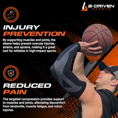 B-Driven Sports Medical Compression Arm Sleeves 20-30 mmHg Athletic Pair - color: White, size: Large