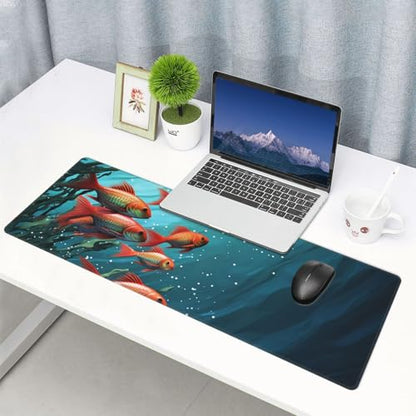 Large Mouse Pad, Desk Mat with Non-Slip Rubber Base, Waterproof Gaming Mousepad Computer Keyboard Mouse Mat Fish Aquarium Desk Pad for Home Office Gaming Work, 31.5''x11.8''