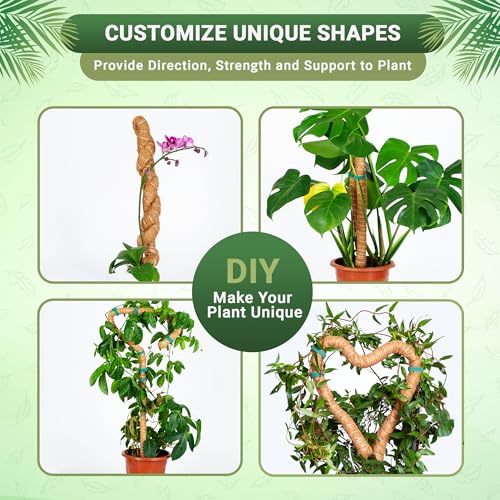 Bendable Moss Pole 48 Inch for Monstera & Climbing Plants – Pack of 2 Coco Coir Moss Poles for Indoor Plant Support, Trellis Pole for Pothos, Philodendron, Tall Plant Stakes for Home Gardeners
