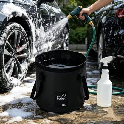 3 Pcs 20L (5-Gallon) Collapsible Bucket Set,Foldable PVC Bucket with Handles for Camping, Hiking, Fishing, Car Washing and Outdoors (Black, Orange, Blue)