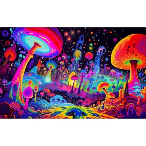 Fantasy Mushrooms Aquarium Background Abstract Mysterious Mushroom Landscape Terrarium Background Amazing Rainbow Mushrooms Theme Fish Tank Backdrop Poster Wallpaper Decorations Vinyl 24x12in - color: Blue Orange, size: 24(W)x12(H)in