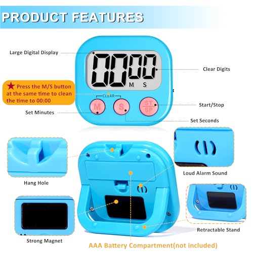 ZILLEEN Classroom Timer for Kids Teachers 2 Pack Digital Timers Blue Pink - color: Blue & Pink