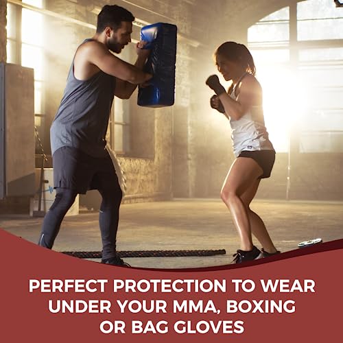 DEFY Padded Inner Gloves Quick 75cm Long Strap – Inner Boxing Gloves Gel Padded Knuckle Protection – Elasticated Boxing Hand Wraps for MMA Muay Thai Kickboxing Martial Arts Pair - color: Black, size: X-Large