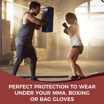 DEFY Padded Inner Gloves Quick 75cm Long Strap – Inner Boxing Gloves Gel Padded Knuckle Protection – Elasticated Boxing Hand Wraps for MMA Muay Thai Kickboxing Martial Arts Pair - color: Black, size: X-Large