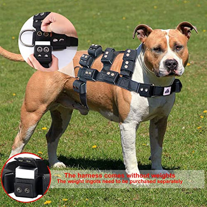 Weighted Tactical Dog Vest, No Pull Harness Symmetric Weight Pockets for Muscle & Weight Loss, Fit Pitbull GSD Husky, Heavy Nylon Service Harness Black - size: Dog's Waist 23.5"-28.5" | VEST ONLY