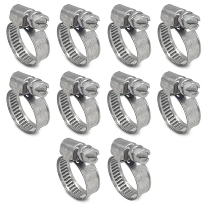 10 Pack SAE Size 6 Stainless Steel Hose Clamps, German Style Embossed Worm Gear Clamp, Adjustable 1/2 to 7/8 inch (12-22mm) for Garden Water Hose Pipe