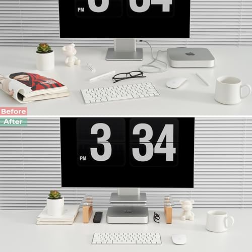 Multi-Purpose Desktop Stand, Clear Floating Computer Monitor Riser with Natural Wood Base, Desk Organization Shelf for Printer, Laptop, Audio Device, Flat Screen - color: Beech&Clear