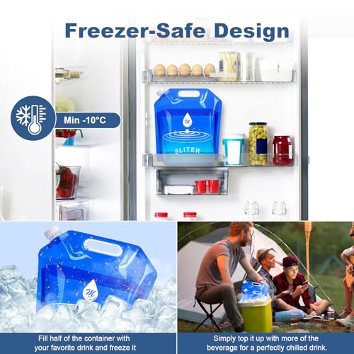 SOCATER Water Container Bags, 4 Packs BPA Free No-Leak Foldable Plastic 1.3 Gallon Water Container Bag for Camping Hiking Backpack Emergency Storage Jug