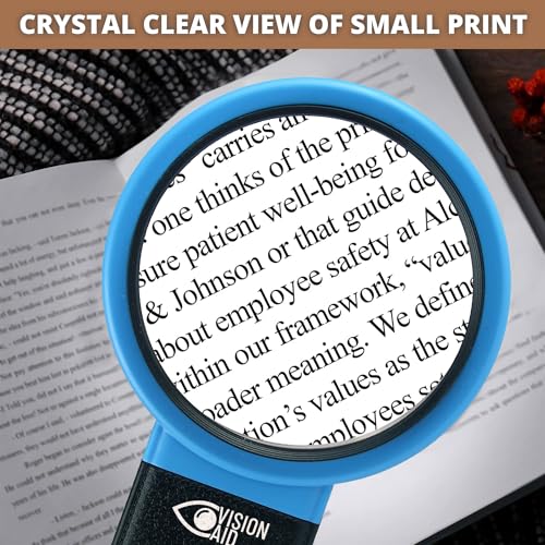 VisionAid 30X 10X Hands-Free Magnifying Glass with Stand, LED Lights, Loupe Handheld Illuminated Magnifier for Low Vision Seniors Reading - size: 4 inches