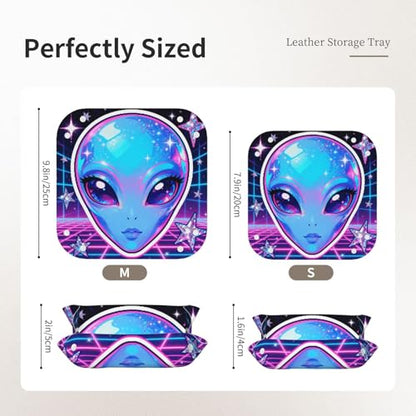 Medium Alien Fish Leather Storage Tray - Double Sided PVC Tray Organizer for Keys, Jewelry, Desk & Vanity with Snap Closure - size: Medium