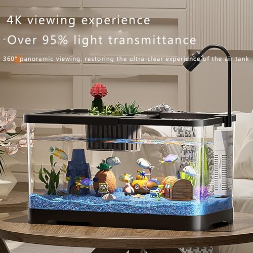 TaLcuS Acrylic Aquarium with LED Light, Rectangular Aquarium with Filter and Oxygen Supply, Gold Fish Tank Starter Kit, Clear Silent Aquarium(Black,52.7 * 29.3 * 28cm)