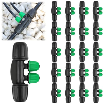 Kalolary 20PCS Locked Barbed Tee Connectors, 5/16" to 1/4" Drip Irrigation Fittings Kit 8/12mm to 4/7mm Tube Lock Female Connector 4-Way Barbed Lock Irrigation Parts for Watering System (Black Green) - color: Black Green 5/16" to 1/4" 4-Way
