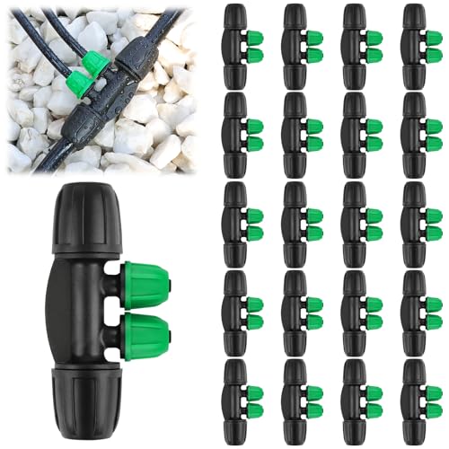 Kalolary 20PCS Locked Barbed Tee Connectors, 5/16" to 1/4" Drip Irrigation Fittings Kit 8/12mm to 4/7mm Tube Lock Female Connector 4-Way Barbed Lock Irrigation Parts for Watering System (Black Green) - color: Black Green 5/16" to 1/4" 4-Way