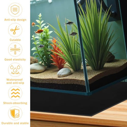 30 x 12 Inch Aquarium Fish Self Leveling Mat 5mm Neoprene Non-Slip Shockproof Fish Tank Pad for Under Tank with Adhesive Shockproof Waterproof with Easy to Cut Edges
