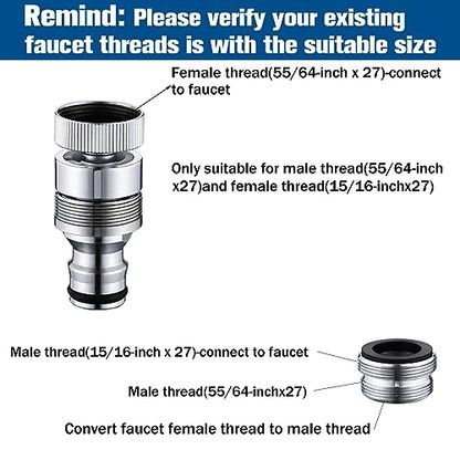 Sink Faucet Quick Connector Faucet to Garden Hose Adapter Dishwasher Washer Snap Coupling Adapter, for Bathroom, kitchen, Garden, Shower Hose, Pet Bathing