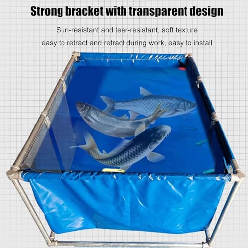 PVC Canvas Fish Pool Pond for Koi Fish Turtles Swimming, Aquarium Transparent Viewing Window Pool Pond with Drain Valve and Frame, Large Aquaculture Pool Temporary Holding Water Storage Tank - size: 200*150*60cm