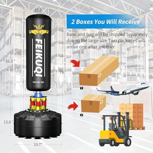 Standing Punching Bag for Adults, Feikuqi 205lbs Heavy Bag for Boxing, Shock Absorber, Suction Cup Base, Stand Up Punching Bag Adult, Standing Kickboxing Bag for Home Office Gym