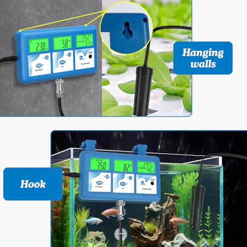 Hydroponic ppm pH Monitor, WiFi 6 in 1 pH EC Meter for Hydroponics Growing System,Continuous Monitoring pH PPM EC CF Humidity Temp of DWC Grow System Water Reservoir Tank Aeroponic Garden Aquarium - color: Blue Hydroponic Meter