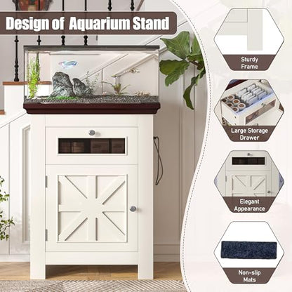 10-15 Gallon Aquarium Stand with Power Outlet (4 AC & 2 USB), Heavy Duty Fish Tank Stand with Adjustable Shelves, Storage Cabinet for Turtle Tank & Reptile Terrarium, 200LBS (10-15-Beige Brown) - size: 10-15-Beige Brown