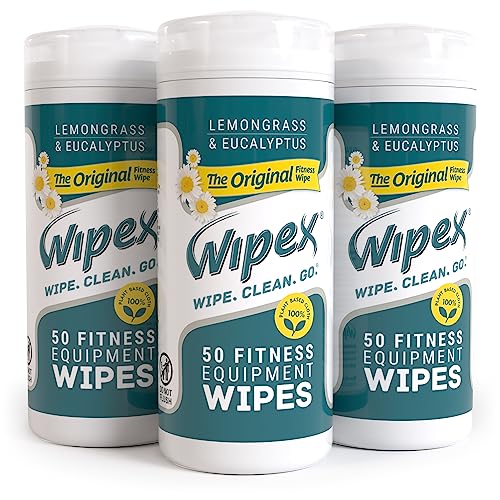Wipex Original Fitness Equipment Wipes - EWG Verified Natural Plant Based Gym Wipes, Clean Surfaces at Home or Gym, Use as a Yoga Mat Cleaner, Lemongrass & Vinegar, 50 Count (Pack of 3) - size: 50 Count (Pack of 3)