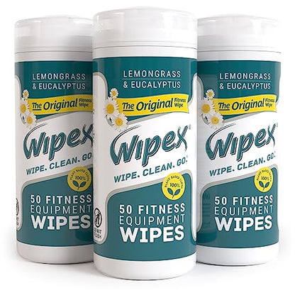 Wipex Original Fitness Equipment Wipes - EWG Verified Natural Plant Based Gym Wipes, Clean Surfaces at Home or Gym, Use as a Yoga Mat Cleaner, Lemongrass & Vinegar, 50 Count (Pack of 3) - size: 50 Count (Pack of 3)