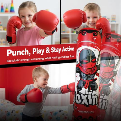 67inch Punching Bag for Kids, Inflatable Kids Boxing Set with Gloves, Fast Rebound Punching Bag for Practicing Karate, Taekwondo, MMA, Christmas/Birthday Gift for Boys Girls, Ages 6-14 - color: Red