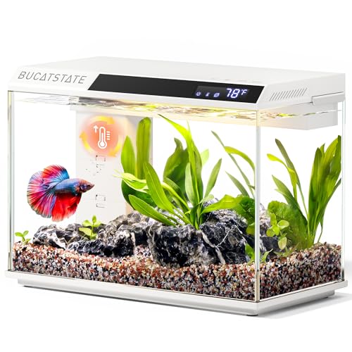 BUCATSTATE 2.6 Gallon Fish Tank, 3 Stage Filtration with Independent Waste Compartment Aquarium, Quiet 3 in 1 Pump, Real-Time Temp Display, 8-Mode LED Light Fish Tank (White) - color: White