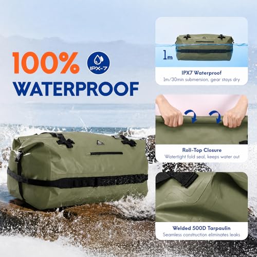 Haimont IPX7 Waterproof Roll-Top Dry Duffel Backpack Bag - color: Army Green, size: 90L