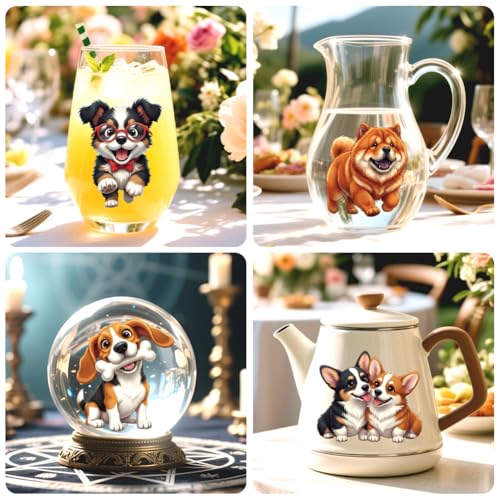 Peacoblue 18 Sheets Rub on Transfers for Crafts, Cute Dog 3.6"x3.9" UV DTF Cup Wraps Waterproof Rub on Cold Transfers Stickers for Wood Glass Metal Cup Tumblers Mirrors Mugs Home Decor - style: Cute Dog