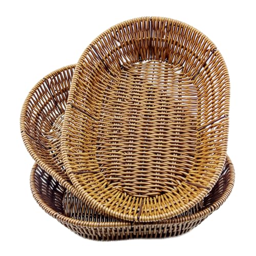 Wicker Bread Baskets,Tabletop Food Serving Baskets Trays, Handwoven Storage Basket Bin,Fruit Vegetables cosmetics Basket for Home, Restaurant, Bakery (3pcs)