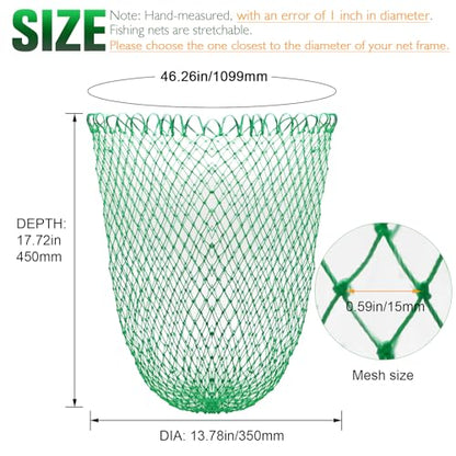 Fishing Net Fish Landing Net Foldable Fishing Replacement Net for Freshwater Saltwater Fishing Net Replacement Netting Green/Black 2 Colors Handle/Frame Not Included